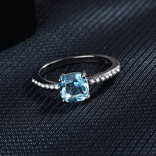 Women's London Blue Topaz Square Diamond Luxury Rings