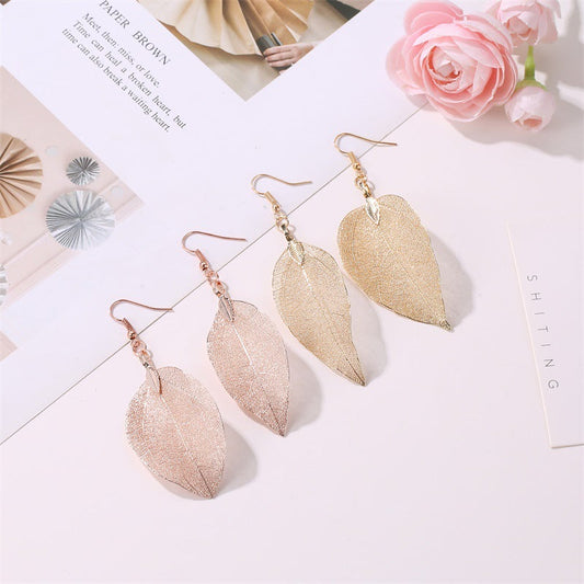 Vintage Fashion Temperament Long Hollow Leaves Earrings