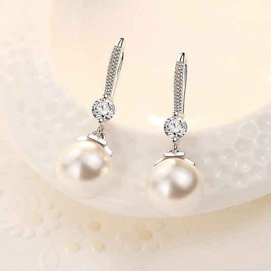 Pearl Female Eardrop White Copper Sier Plated Earrings