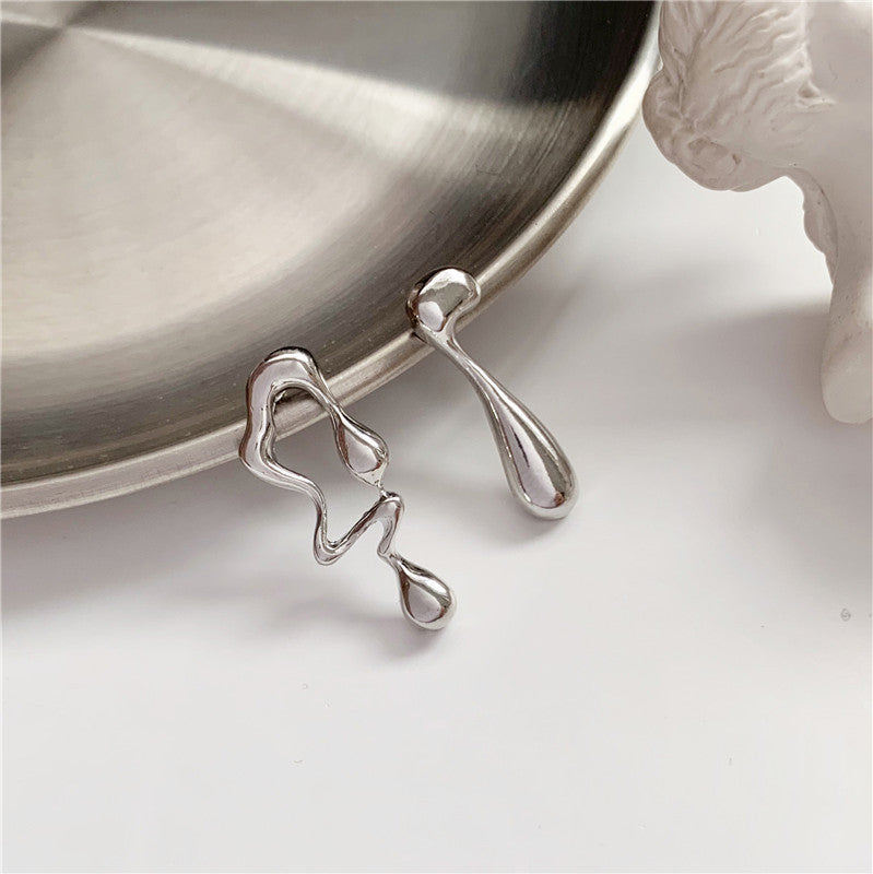 Needle Simple Graceful Metallic Geometric Asymmetry Earrings
