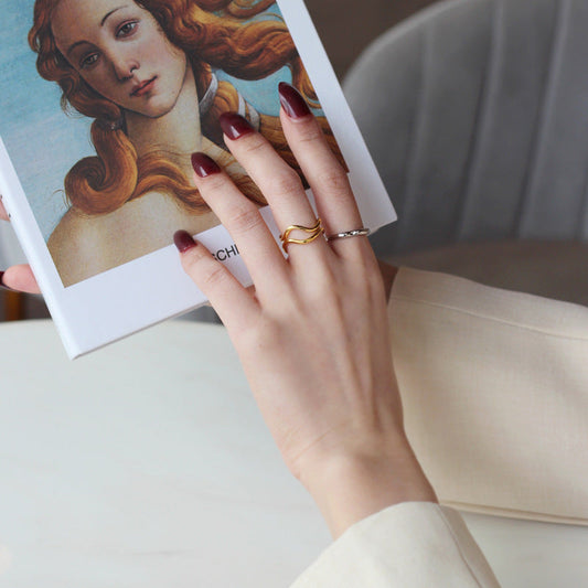 Women's Sterling Sier Irregular Curve Bar Switchable Rings