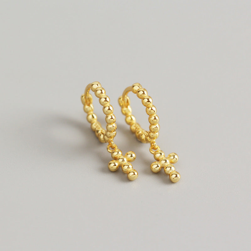 Women's Luxury Sterling Sier Design Geometric Beads Cross Earrings