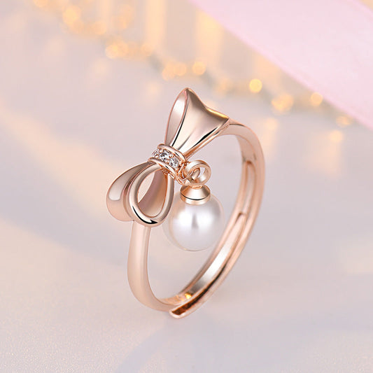 Pearl Female Index Finger Adjustable Mouth Knuckle Style Rings