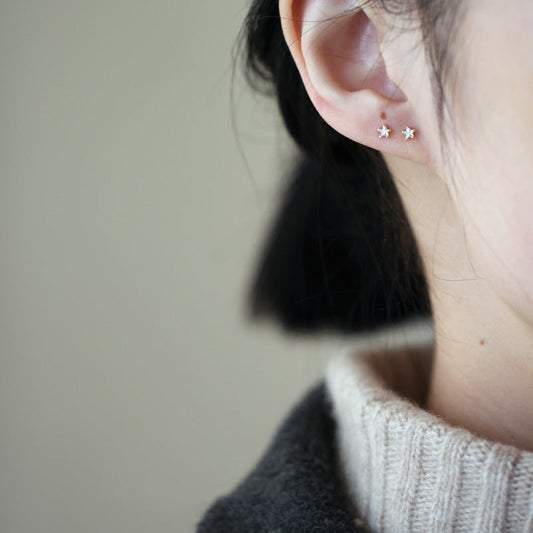 Korean Style Small Zircon Mini Pentagram Gold Earrings