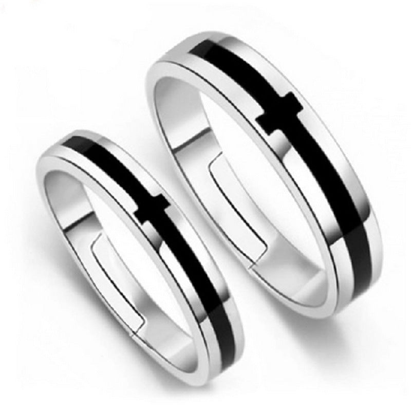 Women's & Men's Simple Fashion Couple Black And White Cross Rings