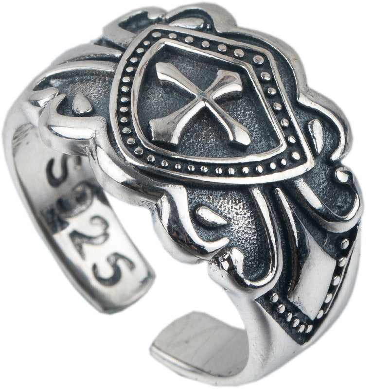 Women's & Men's & And Cross Crusader Shield Pair Retro Punk Knight Tide Rings