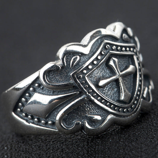 Women's & Men's & And Cross Crusader Shield Pair Retro Punk Knight Tide Rings