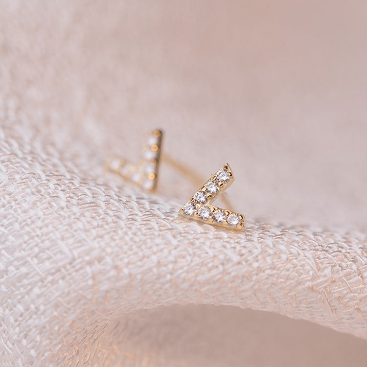 Sterling Sier V-shaped Beaded Fashionable Simple Earrings