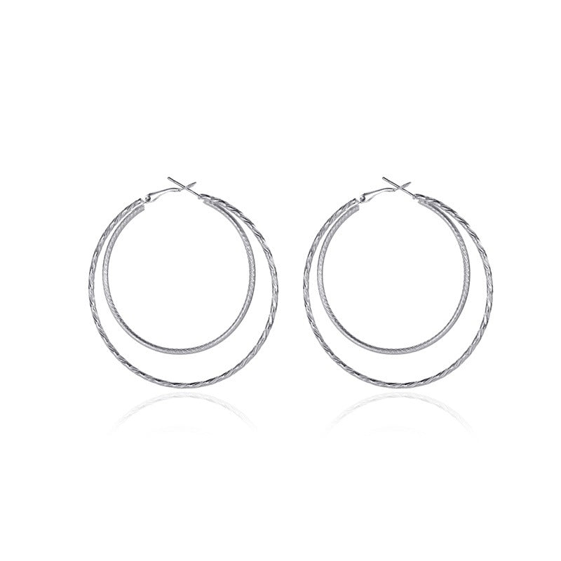 Temperament Double Layer Big Circle Exaggerated Geometry Earrings