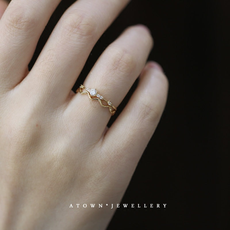 Women's Sterling Sier Gold-plated Wave Slim Twin Rings