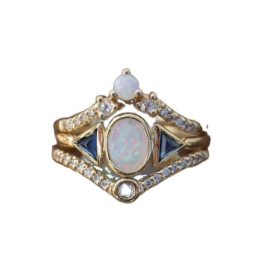 Women's Three-piece Alloy Opal Jewelry Fashion Holiday Rings