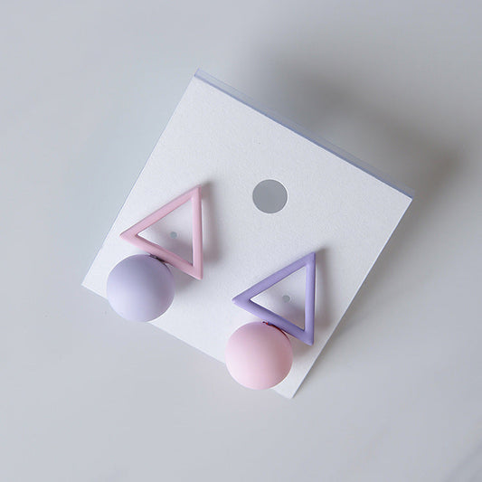 Women's Style Hollow Triangle Round Asymmetric Ice Earrings