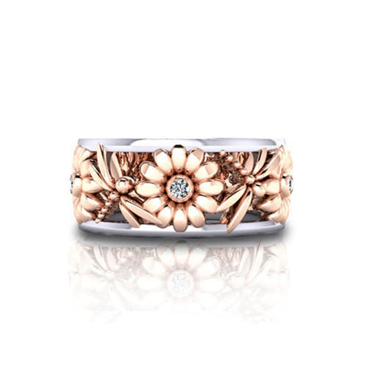 Women's Creative Sunflower Chrysanthemum Rose Gold Color Separation Rings