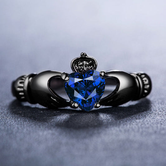 Women's Creative Heart-shaped Zircon Black Gold Plated Rings