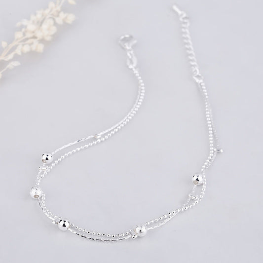 Women's Sier Plated Copper Double Layer Small Balls Jewelry Bracelets