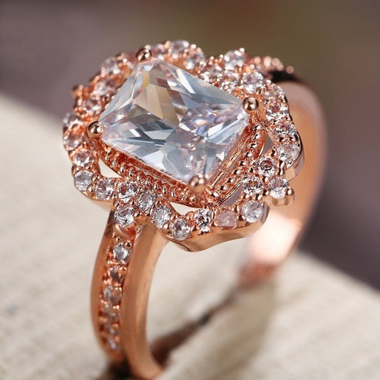 Plated Zircon Square Diamond Princess Fashion Engagement Rings