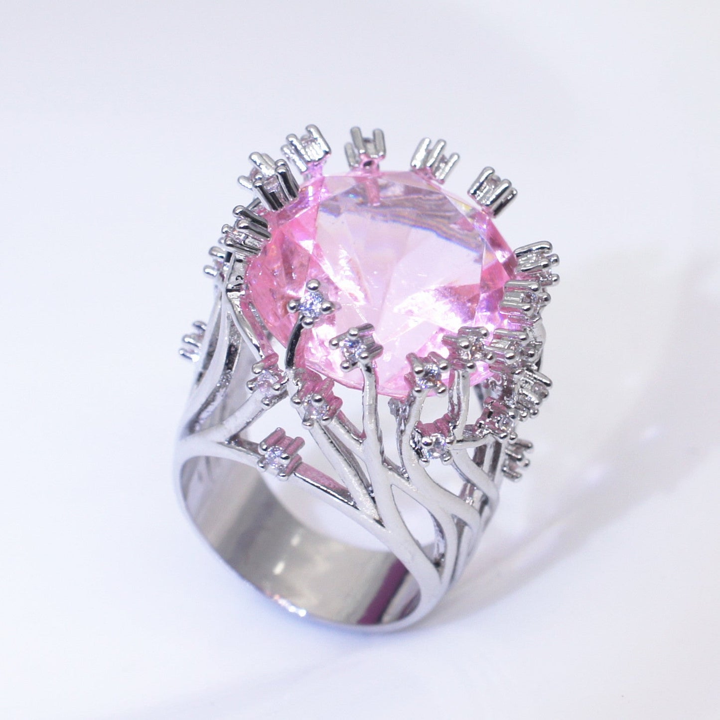 Inlaid Pink Crystal Female Creative Exaggerating Rings