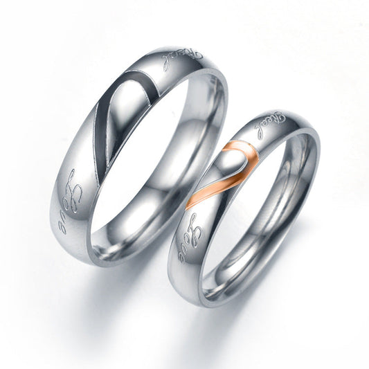 Jewelry Simple Half Heart Shaped Stainless Steel Rings
