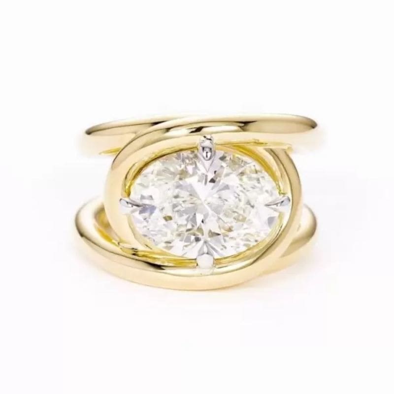 5Ct Oval Cut White Sapphire Split Shank Engagement Ring-Miusejewelry