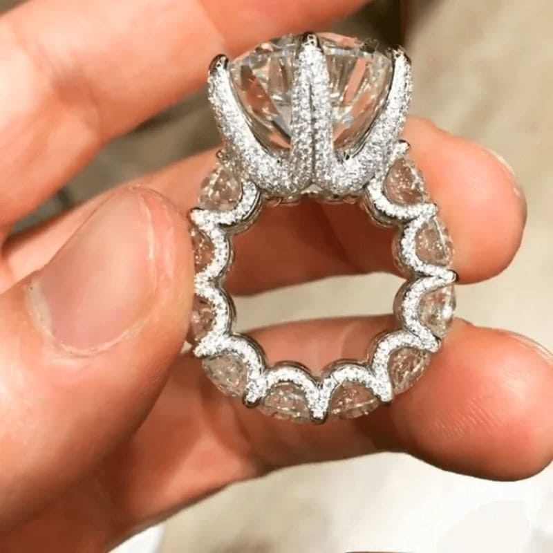 12Ct Round Cut White Sapphire Paved Engagement Ring-Miusejewelry