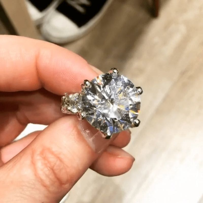 12Ct Round Cut White Sapphire Paved Engagement Ring-Miusejewelry
