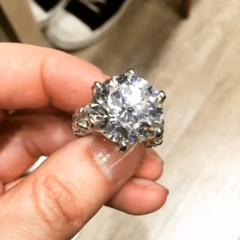 12Ct Round Cut White Sapphire Paved Engagement Ring-Miusejewelry