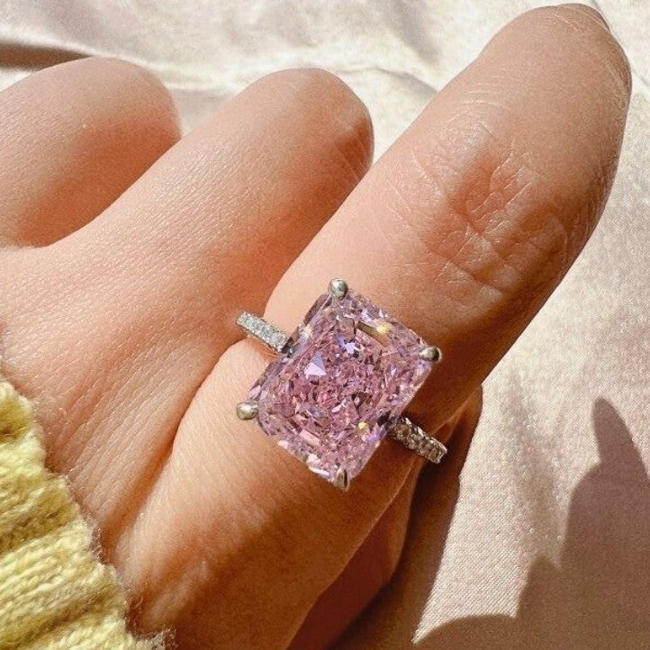 8Ct Baguette Cut Pink Sapphire Engagement Ring-Miusejewelry