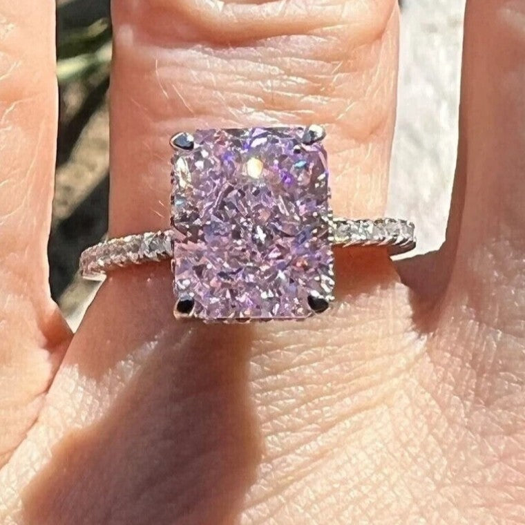 8Ct Baguette Cut Pink Sapphire Engagement Ring-Miusejewelry