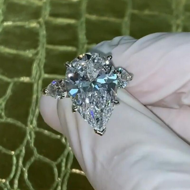 15Ct Pear Cut White Sapphire Engagement Ring-Miusejewelry