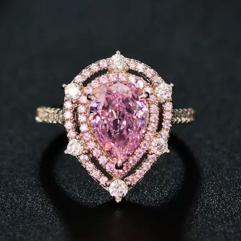 12Ct Pear Cut Pink Sapphire Silver Engagement Ring-Miusejewelry