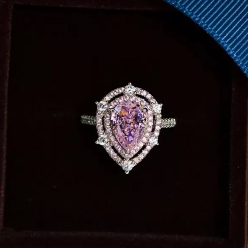 12Ct Pear Cut Pink Sapphire Silver Engagement Ring-Miusejewelry