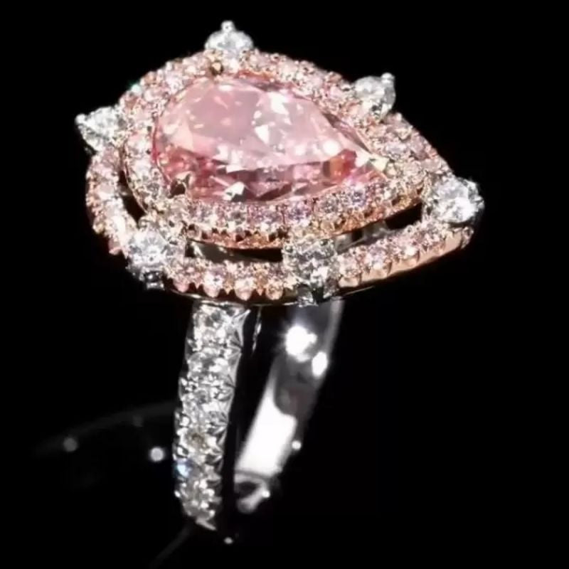 12Ct Pear Cut Pink Sapphire Silver Engagement Ring-Miusejewelry
