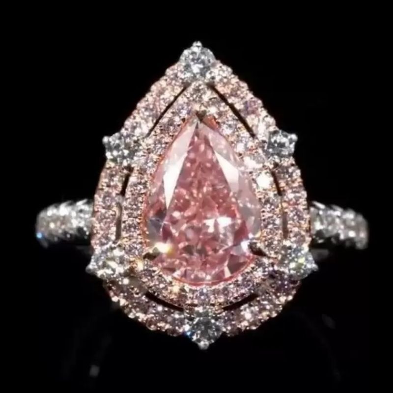 12Ct Pear Cut Pink Sapphire Silver Engagement Ring-Miusejewelry