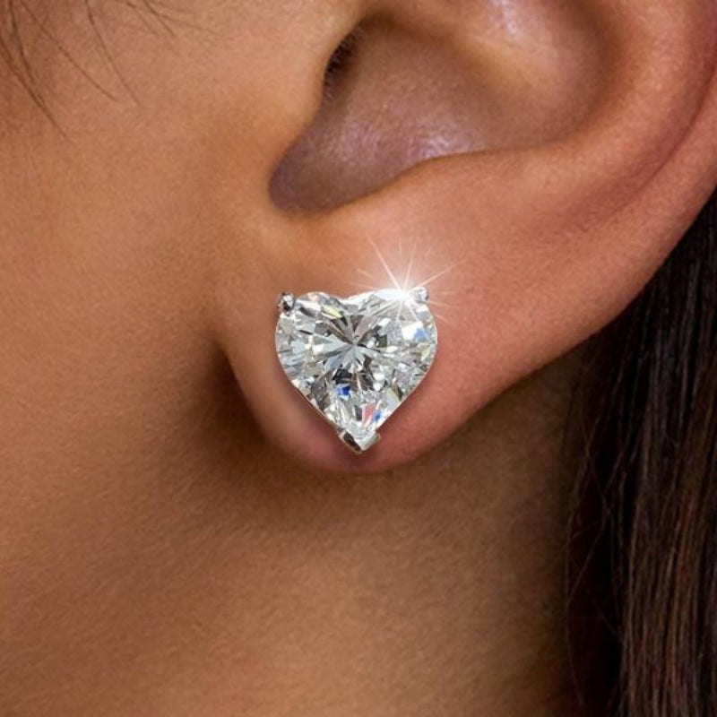 Heart Cut Silver Stud Earrings-Miusejewelry