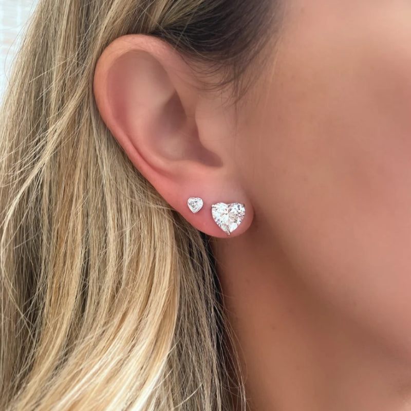 Heart Cut Silver Stud Earrings-Miusejewelry