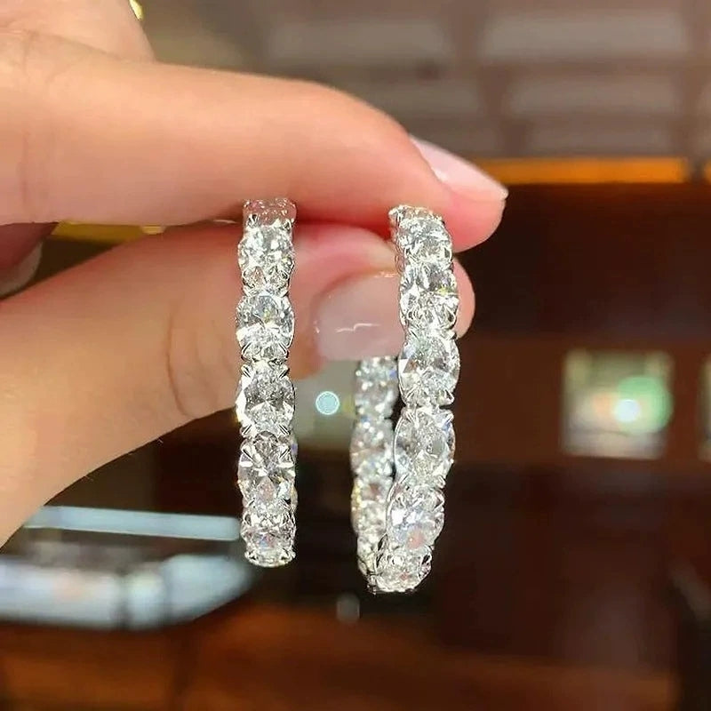 6Ct Round Cut White Sapphire Hoop Earrings in Sterling Silver-Miusejewelry