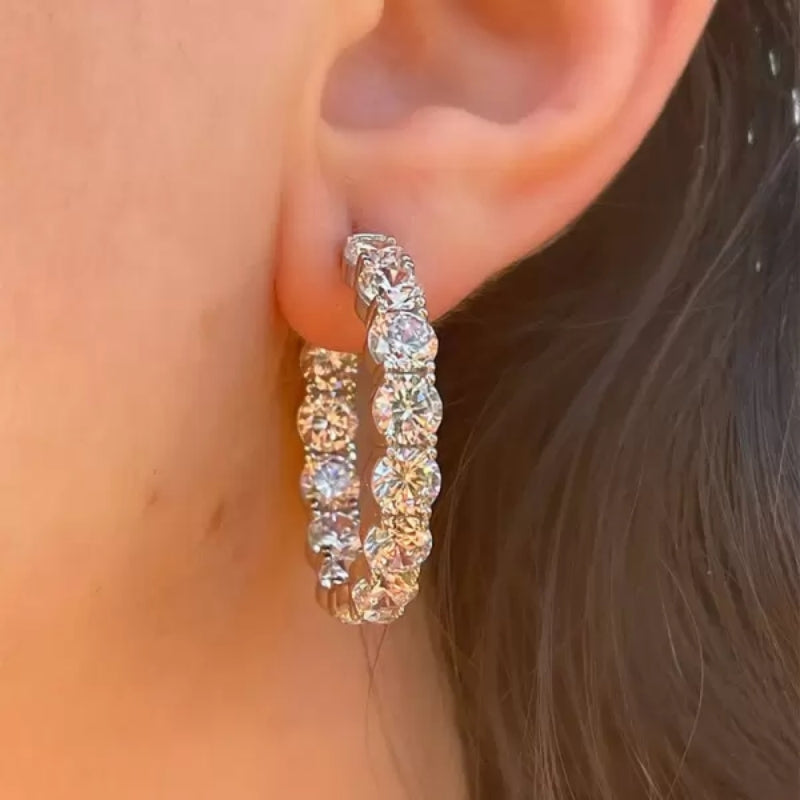 6Ct Round Cut White Sapphire Hoop Earrings in Sterling Silver-Miusejewelry