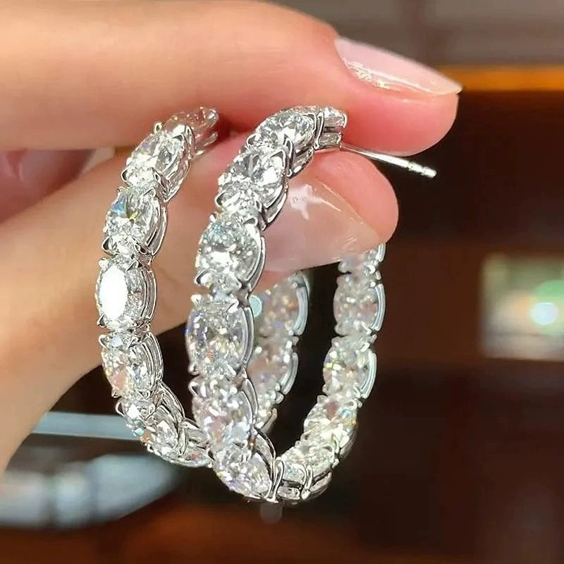 6Ct Round Cut White Sapphire Hoop Earrings in Sterling Silver-Miusejewelry