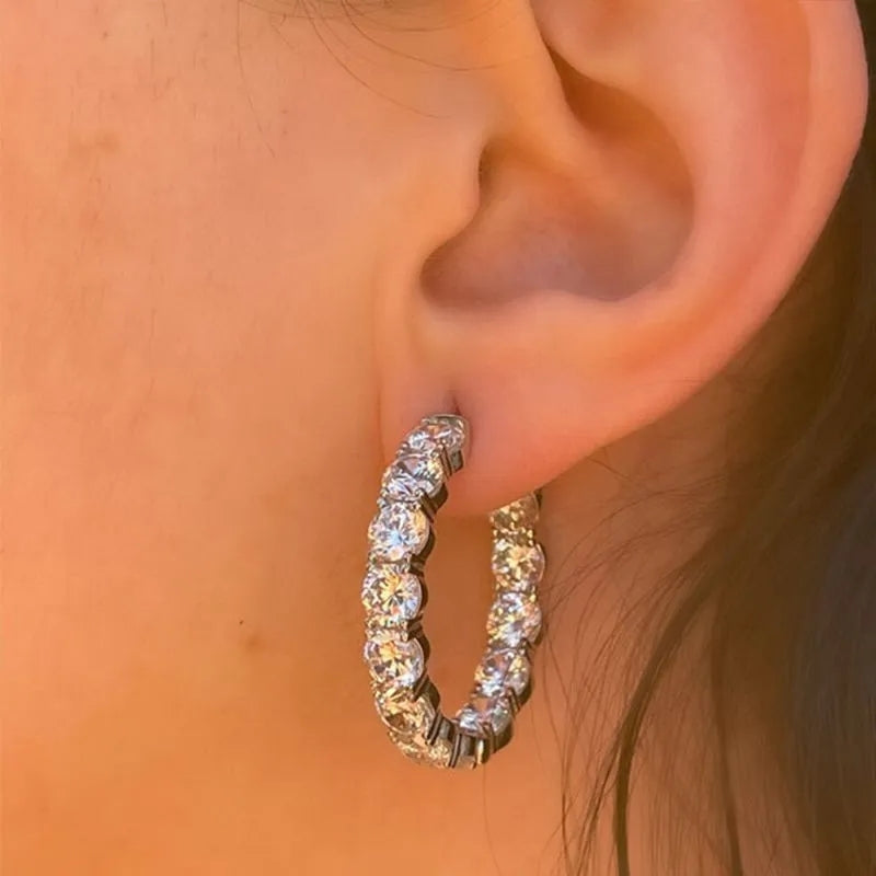 6Ct Round Cut White Sapphire Hoop Earrings in Sterling Silver-Miusejewelry