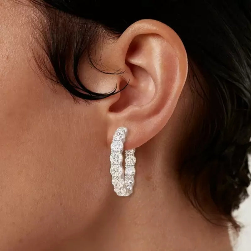 6Ct Round Cut White Sapphire Hoop Earrings in Sterling Silver-Miusejewelry