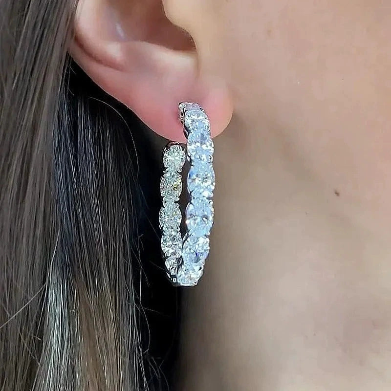 6Ct Round Cut White Sapphire Hoop Earrings in Sterling Silver-Miusejewelry