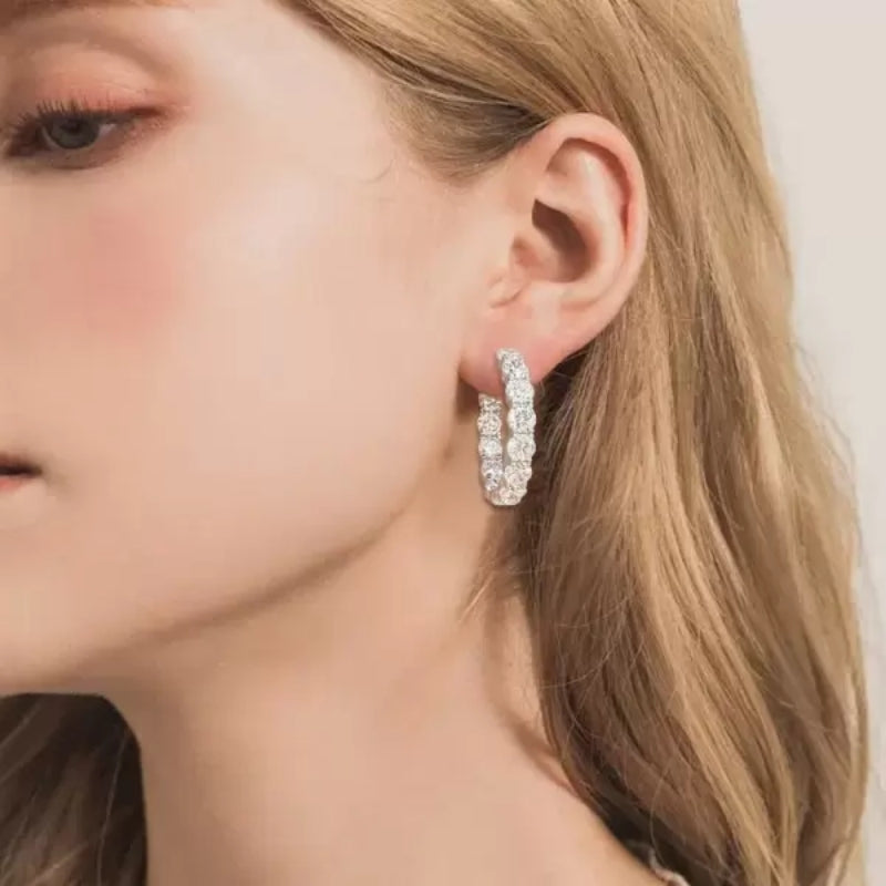 6Ct Round Cut White Sapphire Hoop Earrings in Sterling Silver-Miusejewelry