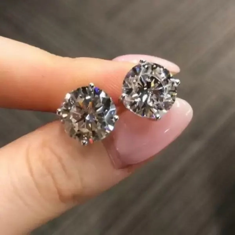 4ct Round Cut White Sapphire Stud Earrings-Miusejewelry