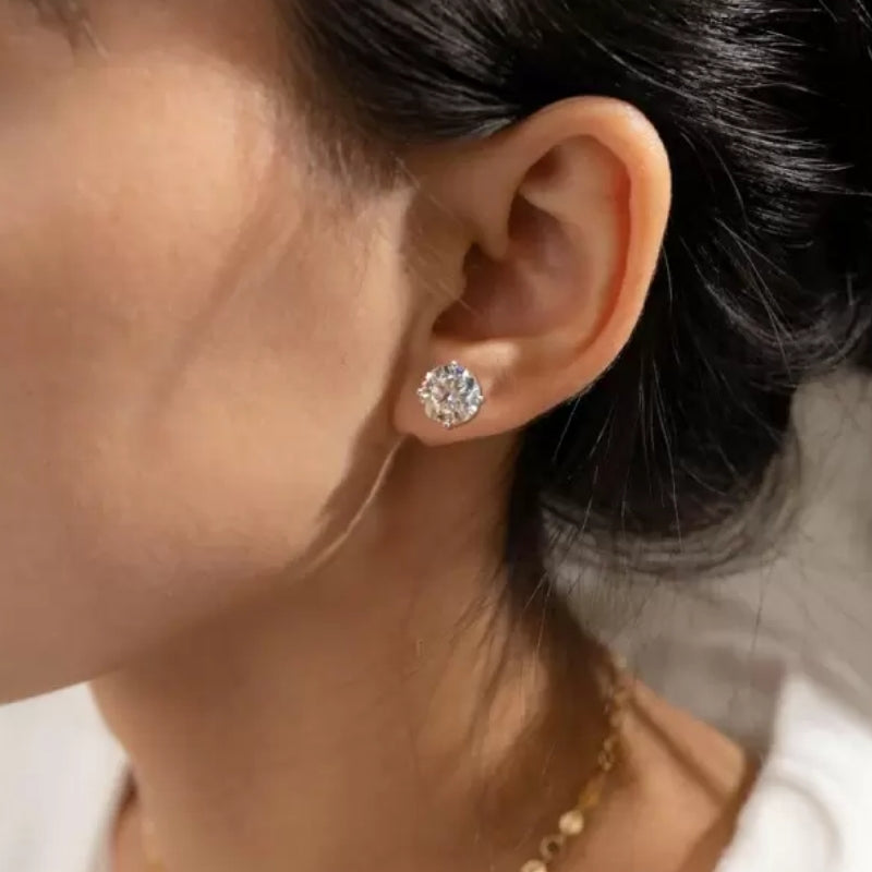 4ct Round Cut White Sapphire Stud Earrings-Miusejewelry