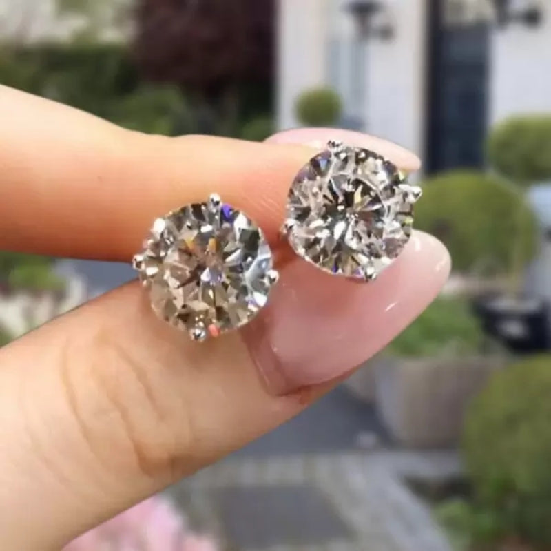 4ct Round Cut White Sapphire Stud Earrings-Miusejewelry