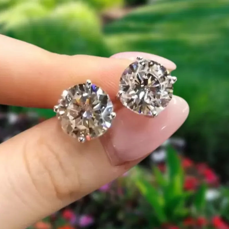 4ct Round Cut White Sapphire Stud Earrings-Miusejewelry