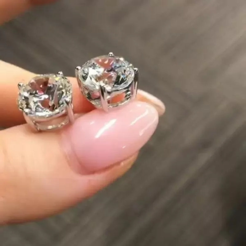 4ct Round Cut White Sapphire Stud Earrings-Miusejewelry