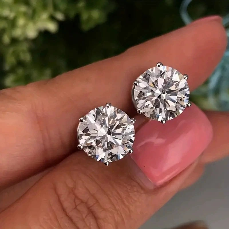 10Ct Classic White Sapphire Round Cut Stud Earrings-Miusejewelry
