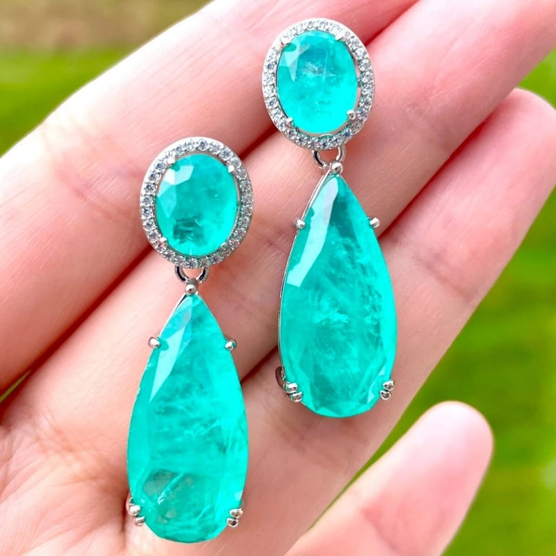 16Ct Pear Cut Blue Sapphire Drop Earrings-Miusejewelry