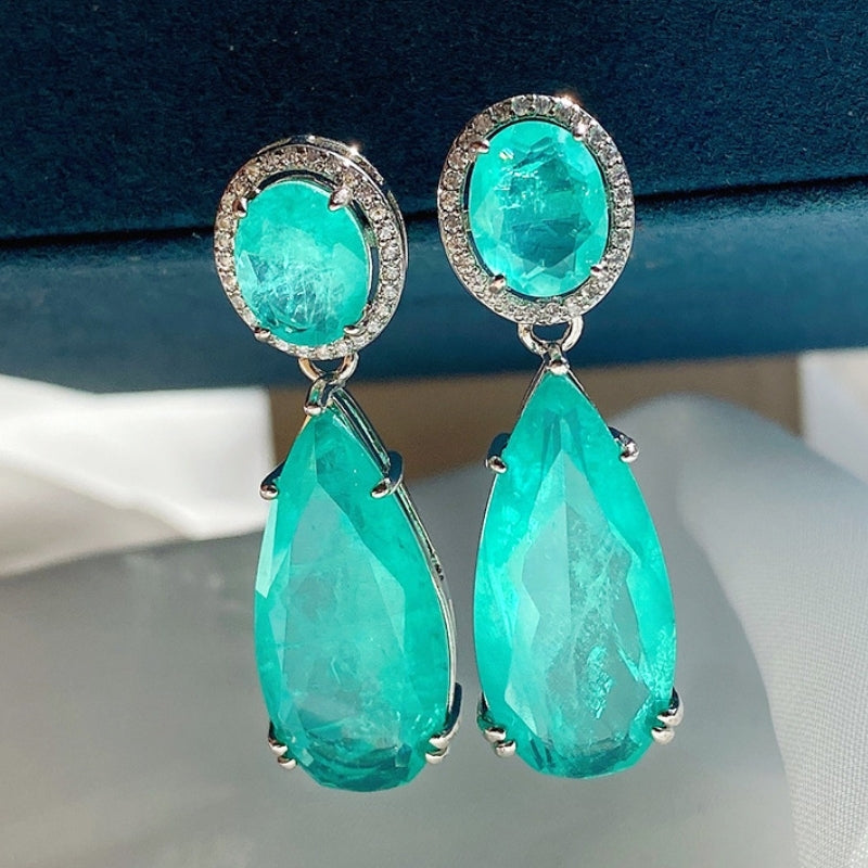 16Ct Pear Cut Blue Sapphire Drop Earrings-Miusejewelry